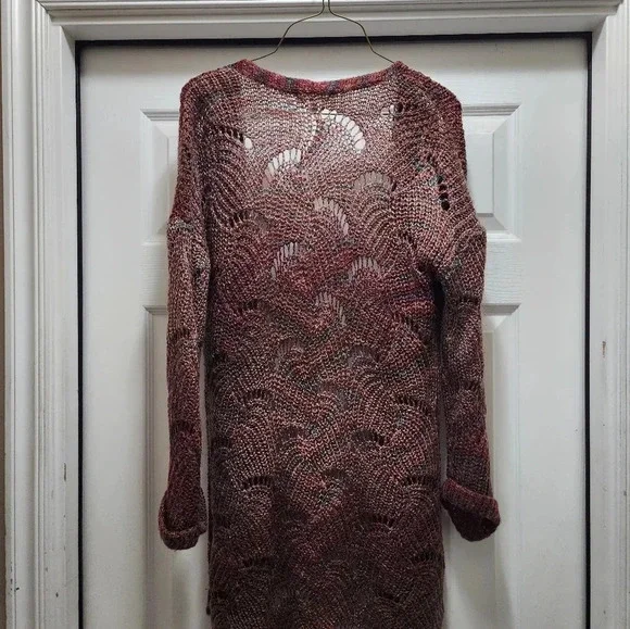 Maurices Burgundy Cardigan Sweater XS Colorful Wave Stitch Open Front X Small - Picture 5 of 10
